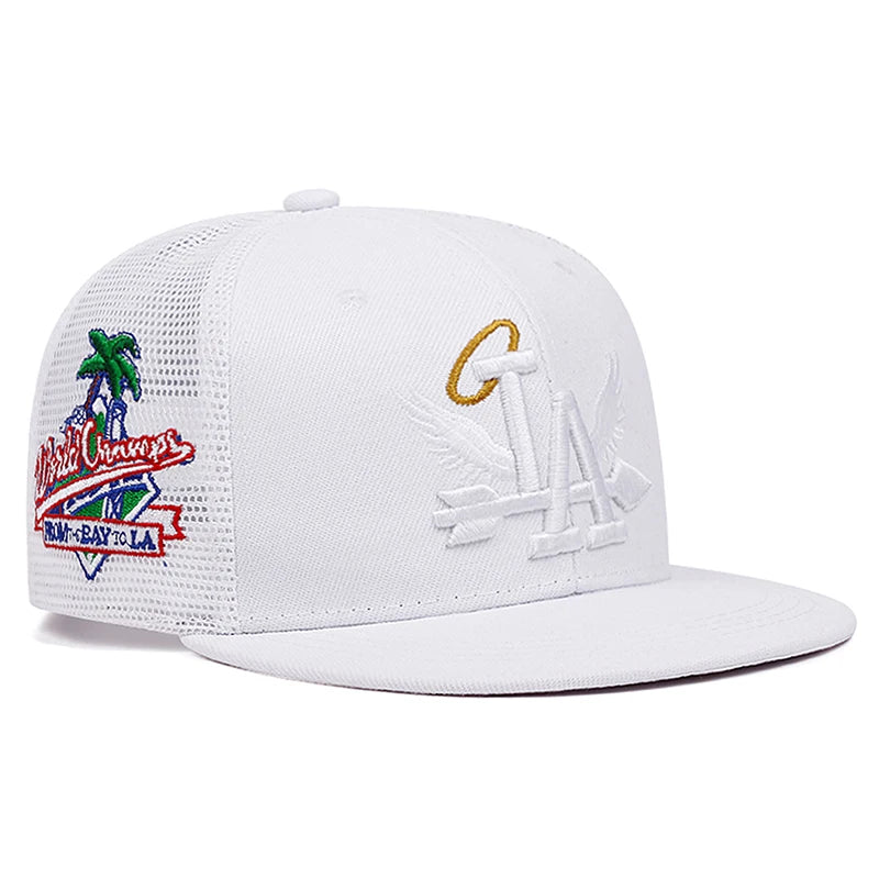 LA Wings Embroidered Flat Brim Mesh Snapback Cap