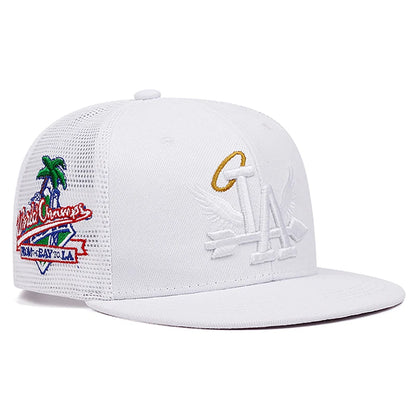LA Wings Embroidered Flat Brim Mesh Snapback Cap