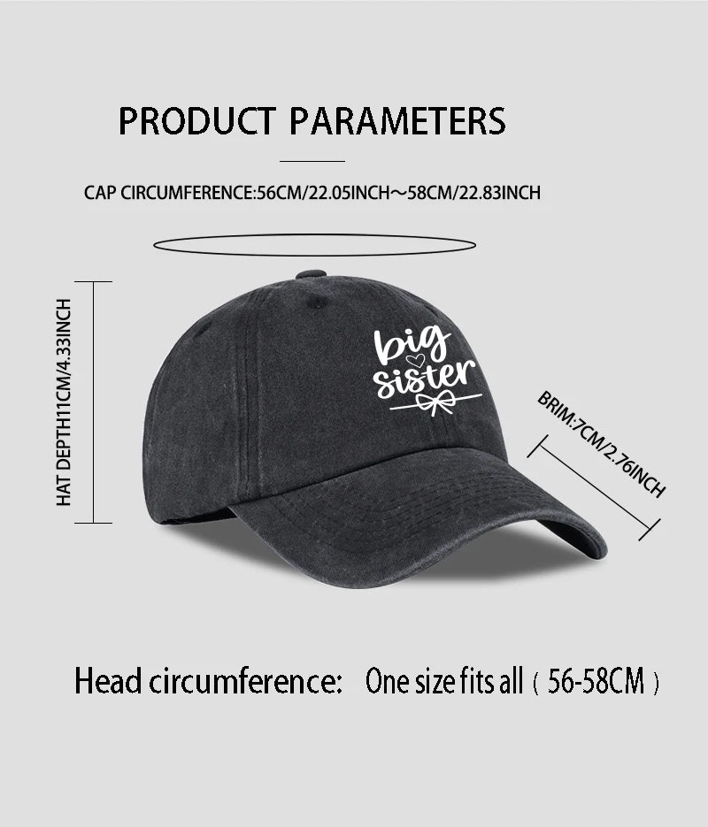 Big Sister Print Washed Baseball Cap Adjustable