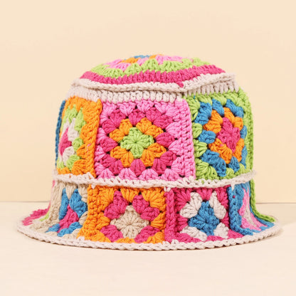 Colorful Floral Patch Crochet Bucket Hat