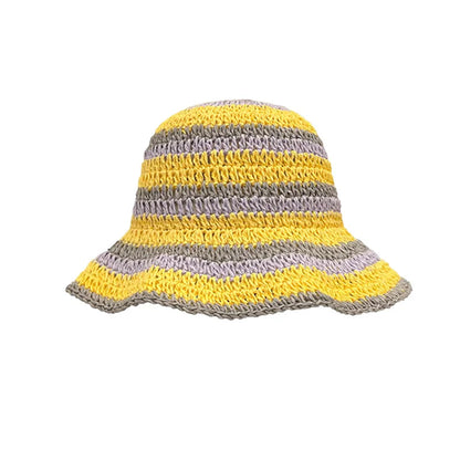 Striped Crochet Straw Beach Bucket Hat