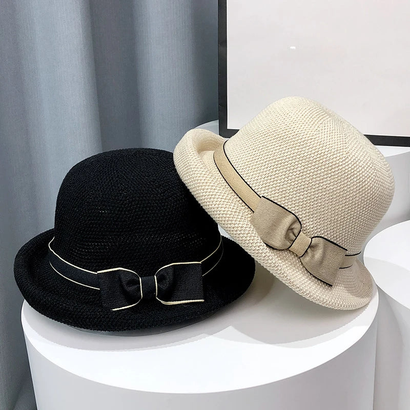 Bow Curling Hat Female Summer Bucket Hat