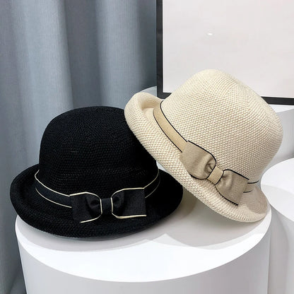 Bow Curling Hat Female Summer Bucket Hat