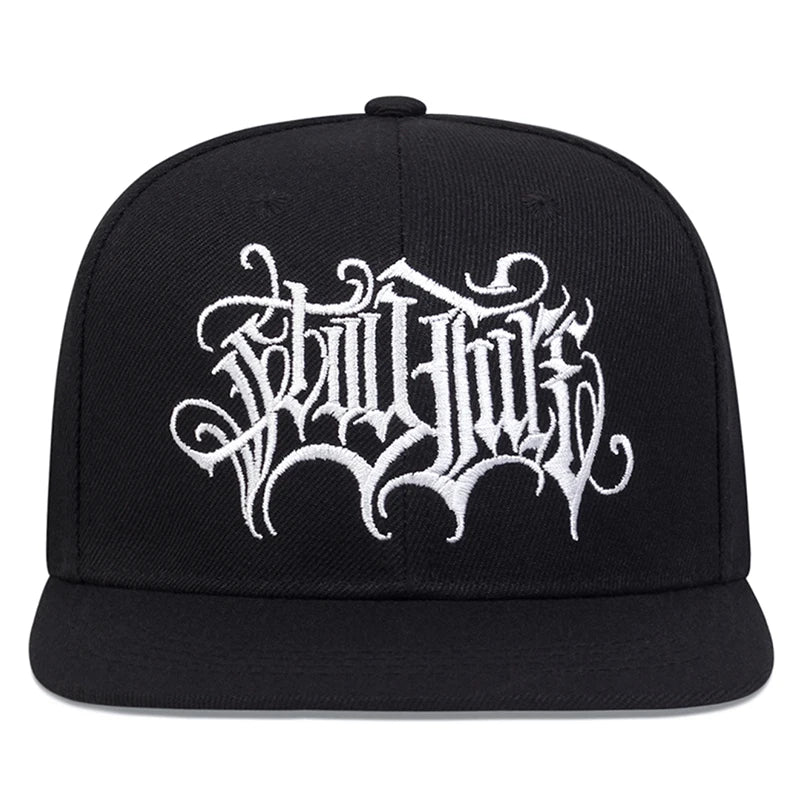 Gothic Double Swallow Embroidered Flat Brim Snapback Cap