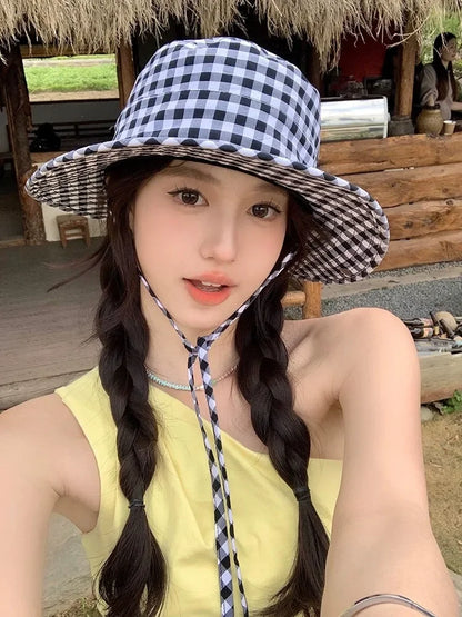 Black Dot Bucket Hats Women Versatile Sweet