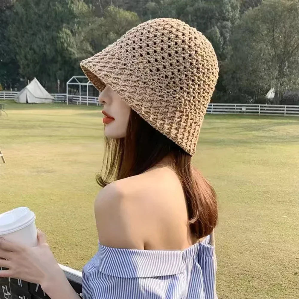 Korean Straw Hat Summer Women Visor Breathable Chic Bucket Hats
