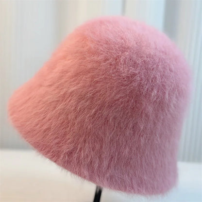 Rabbit Fur Hat Winter For Women Bucket Hat