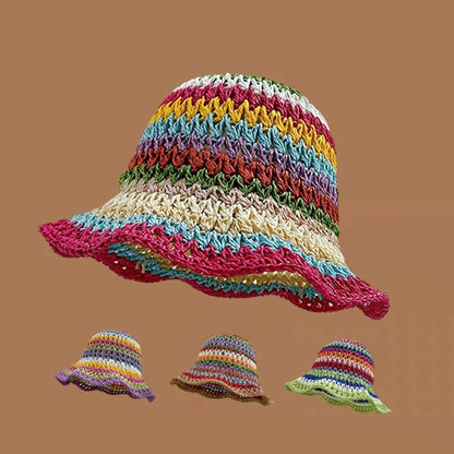 Summer Rainbow Crochet Foldable Beach Bucket Hat
