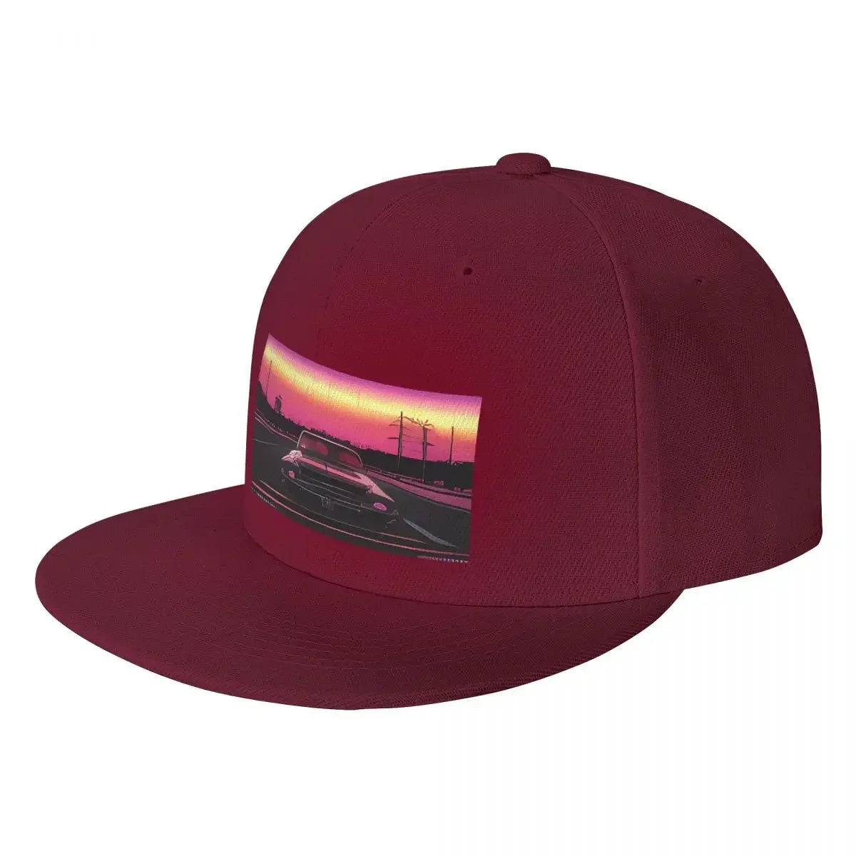 Retro Synthwave Muscle Car Sunset Snapback Cap