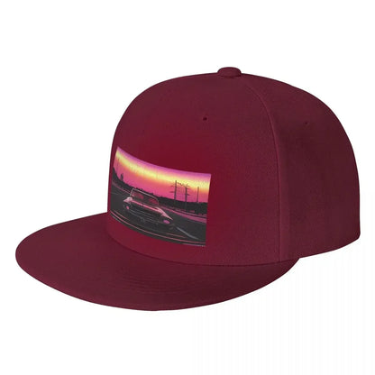 Retro Synthwave Muscle Car Sunset Snapback Cap
