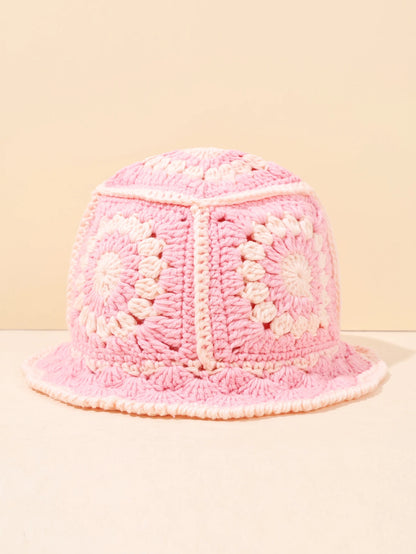 Women Vintage Geometric Crochet Bucket Hat