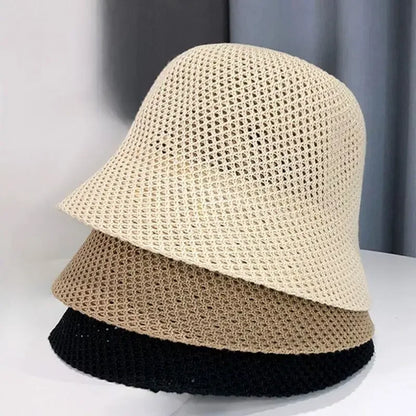 Women Breathable Hollow Crochet Fisherman Bucket Hat