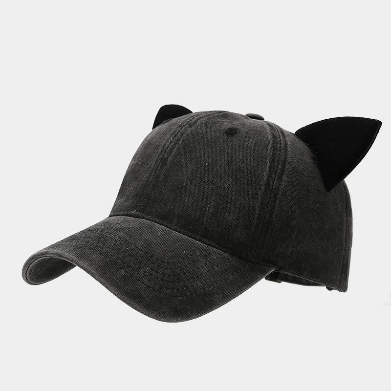 Cute Cat Ears Baseball Cap Women Summer Soft Top Caps