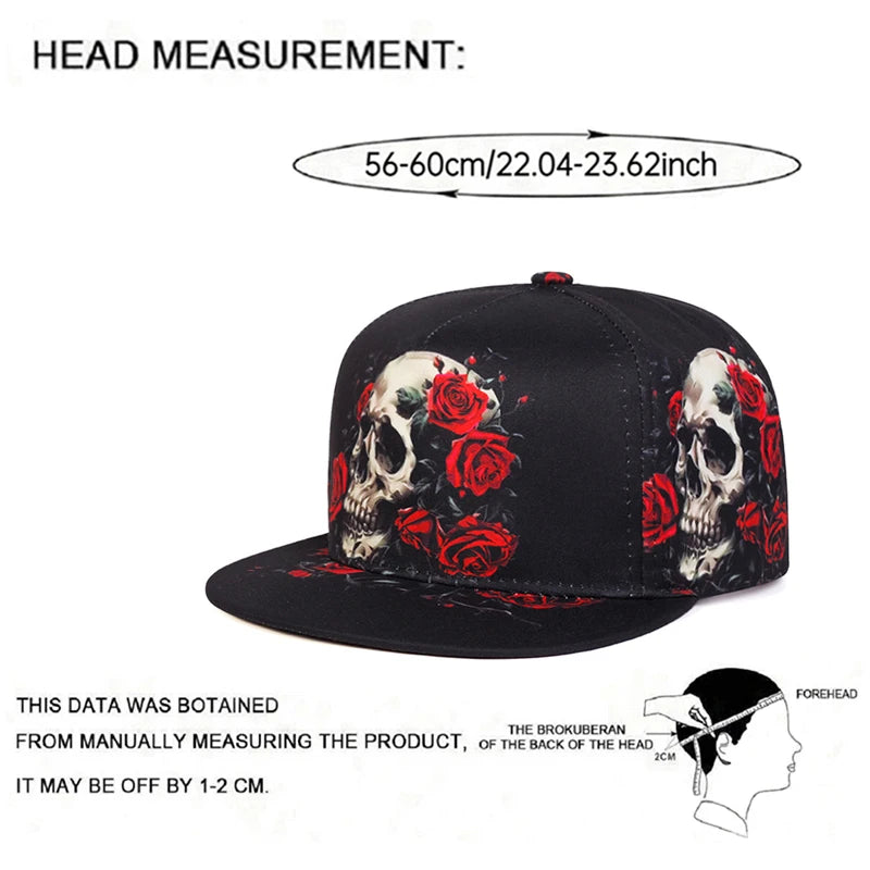 Skeleton Printed Unisex Streetwear Flat Brim Snapback Cap