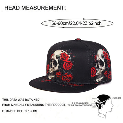 Skeleton Printed Unisex Streetwear Flat Brim Snapback Cap