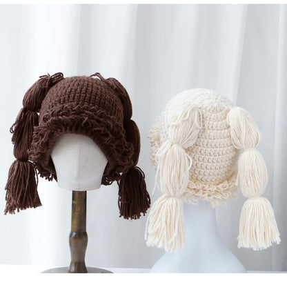 Women Y2K Braided Knitted Pullover Beanie Hat
