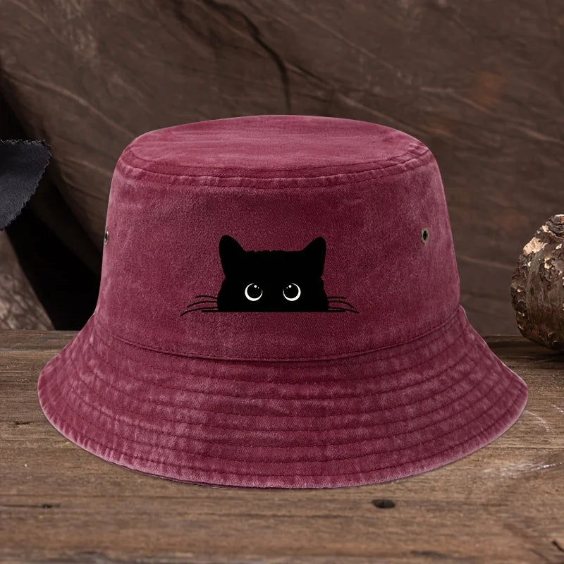 Cute Black Cat Vintage Cotton Bucket Hat