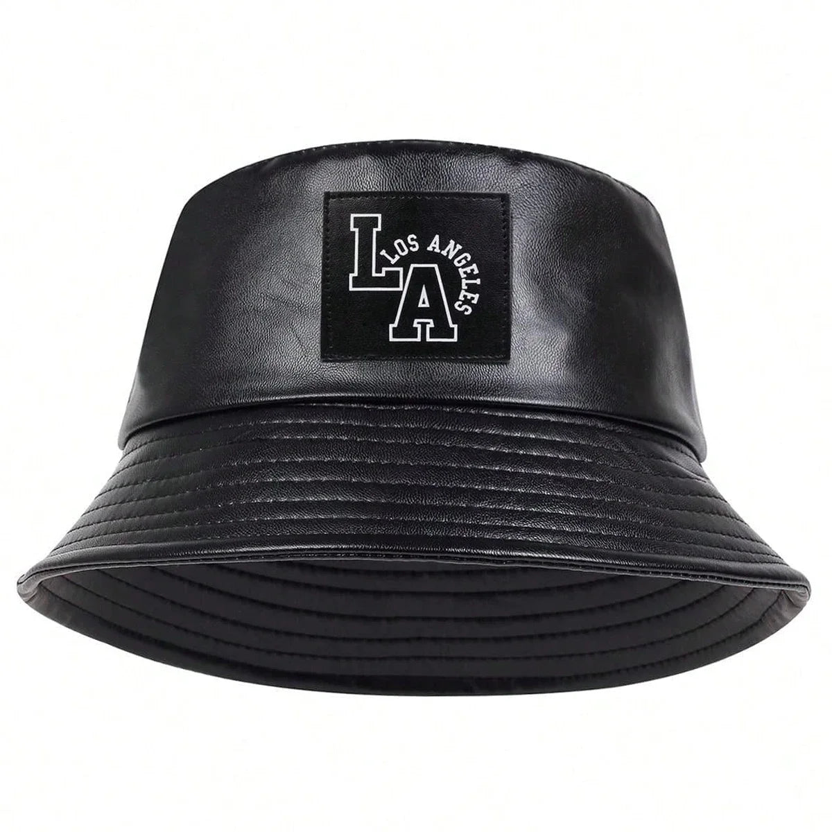 LA Letter PU Leather Bucket Hat