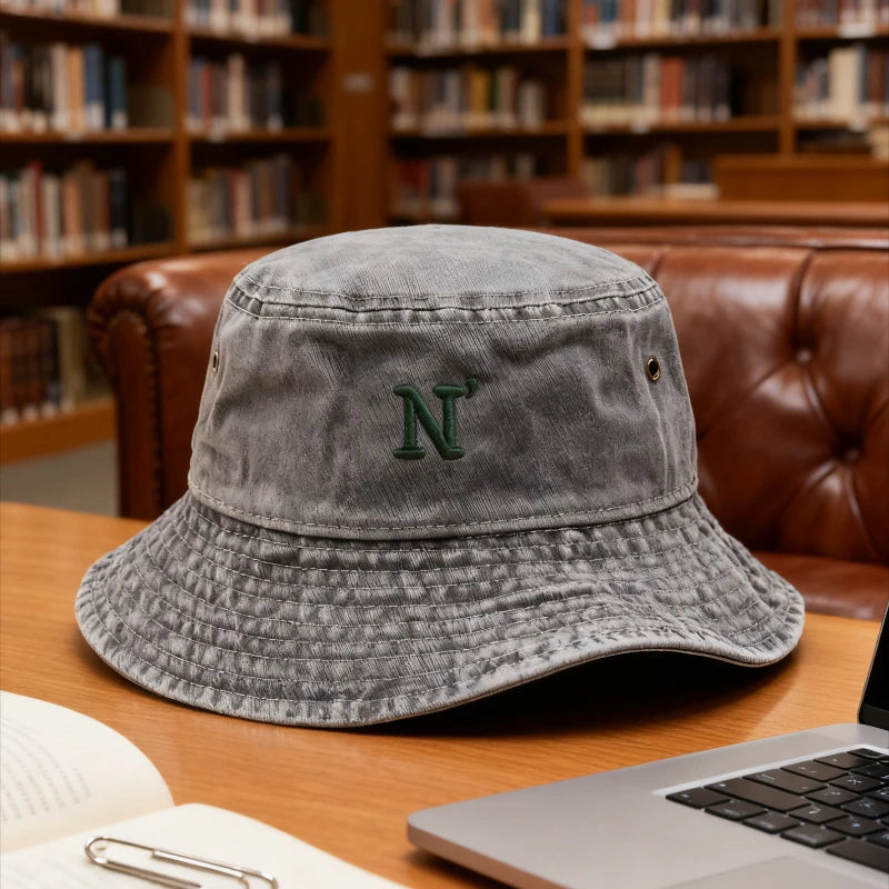N Letter Washed Cotton Bucket Hat For Men Women