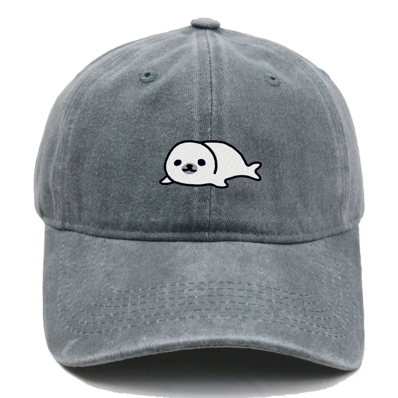 Vintage Seal Embroidered Adjustable Baseball Cap