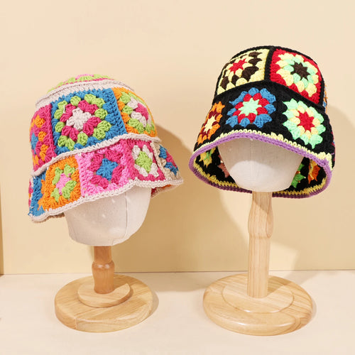 Colorful Floral Patch Crochet Bucket Hat