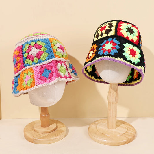 Colorful Floral Patch Crochet Bucket Hat