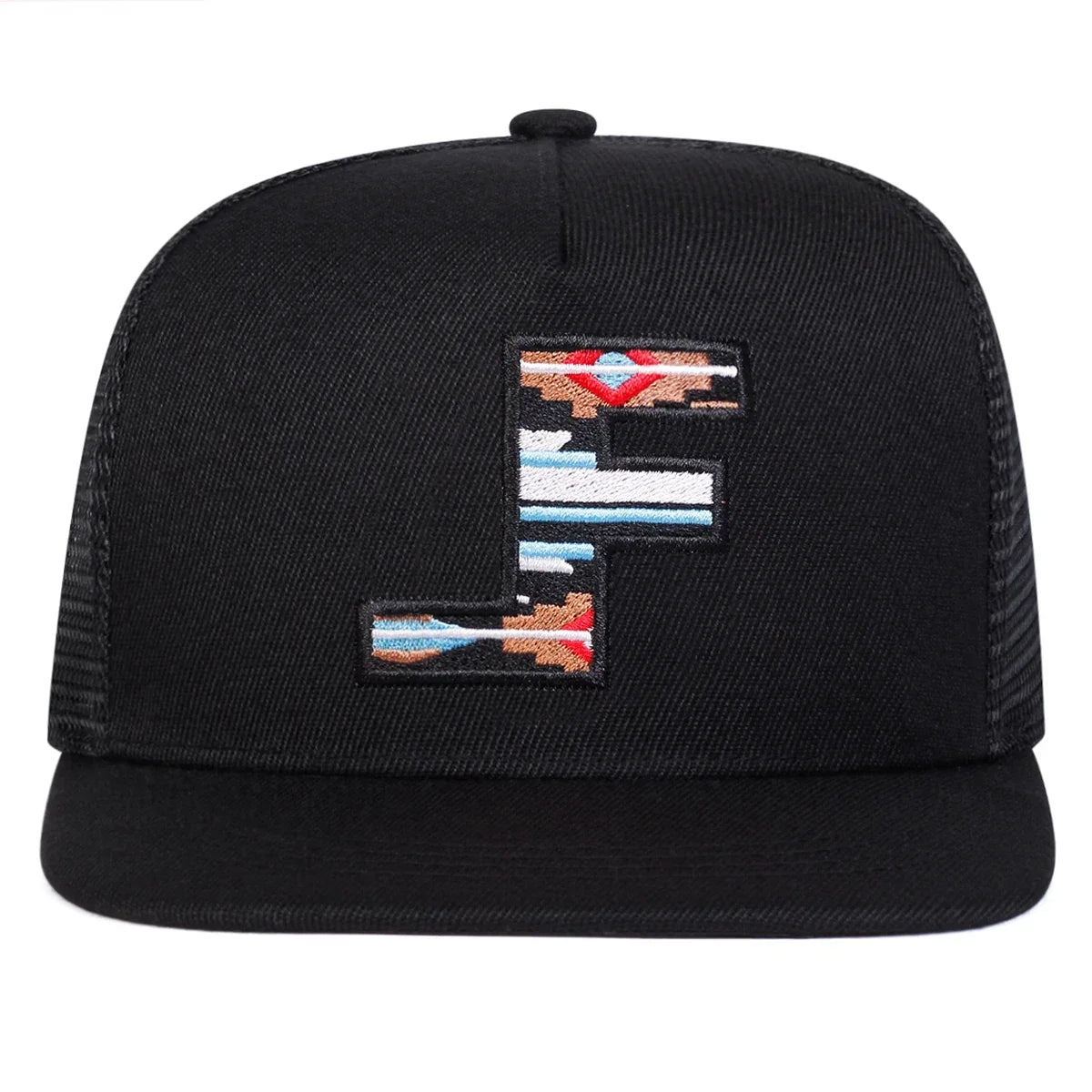 F Letter Embroidered Mesh Hip-Hop Snapback Cap