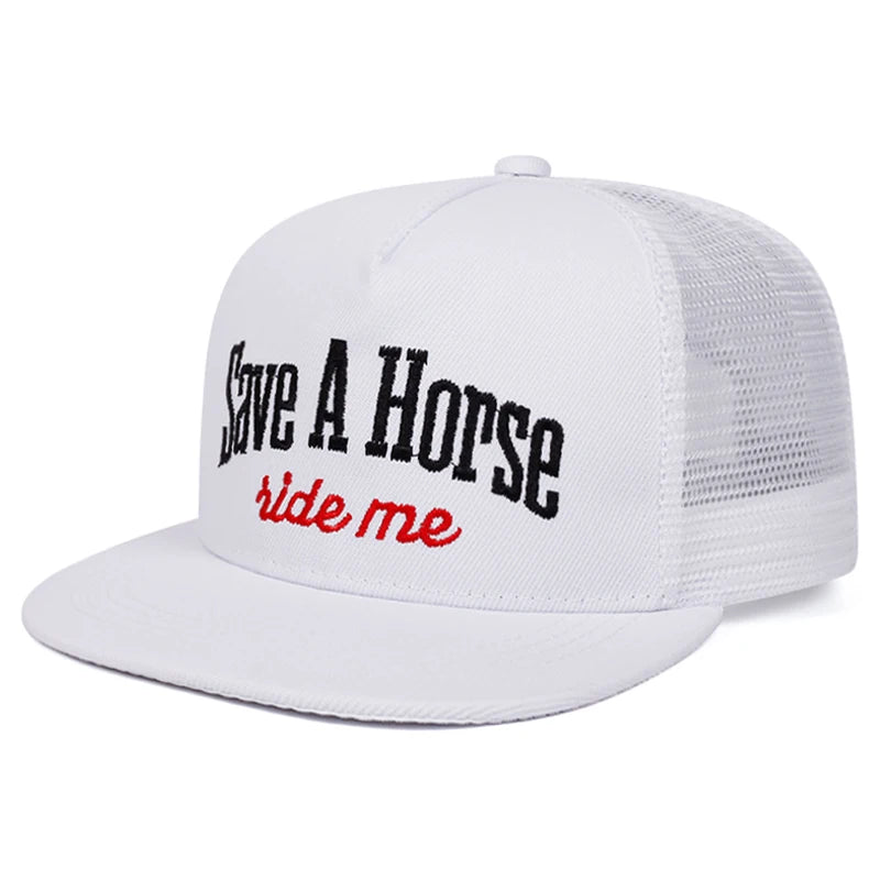 Unisex Letter Embroidered Flat Brim Mesh Snapback Cap