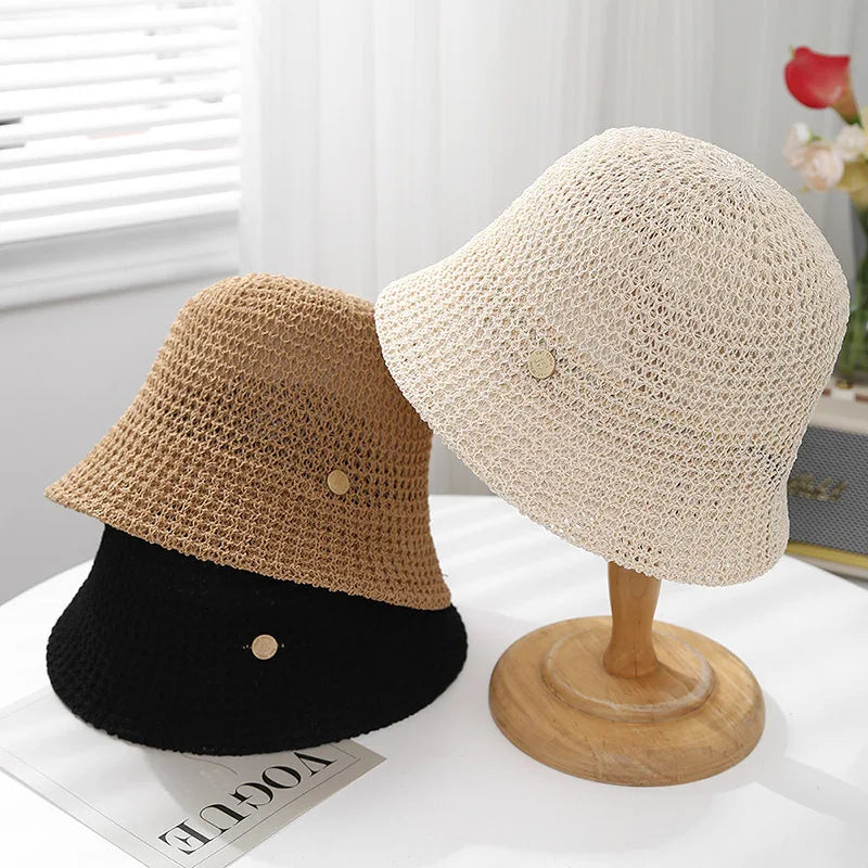 Knit Fisherman Hat Hollow Weave Sun Protection Bucket Hat