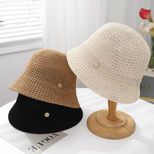 Knit Fisherman Hat Hollow Weave Sun Protection Bucket Hat