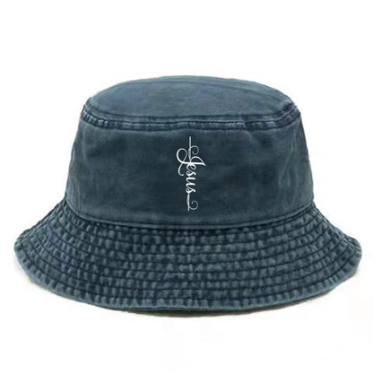 Jesus God Cross Bucket Cap Distressed Hats Cap