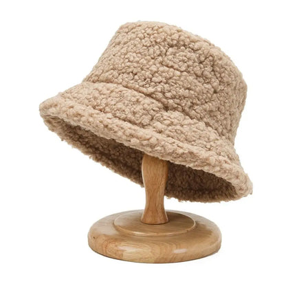 Women Faux Fur Lamb Wool Fisherman Bucket Hat