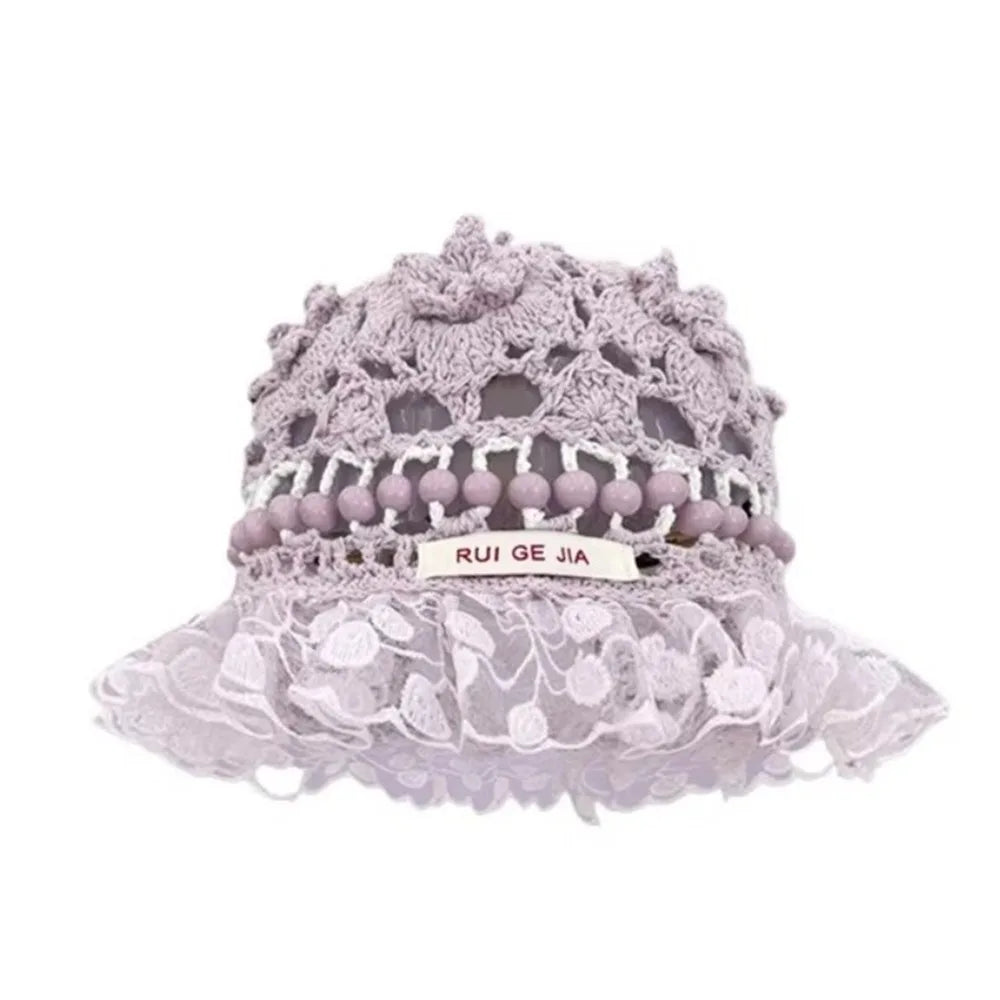 Retro Beaded Crochet Ruffle Bucket Hat