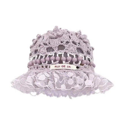 Retro Beaded Crochet Ruffle Bucket Hat