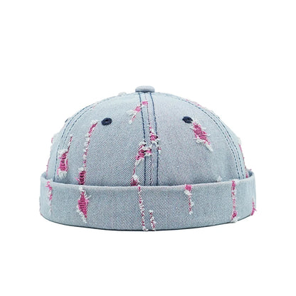 Tear Broken Denim Docker Cap Colorful Brimless Caps