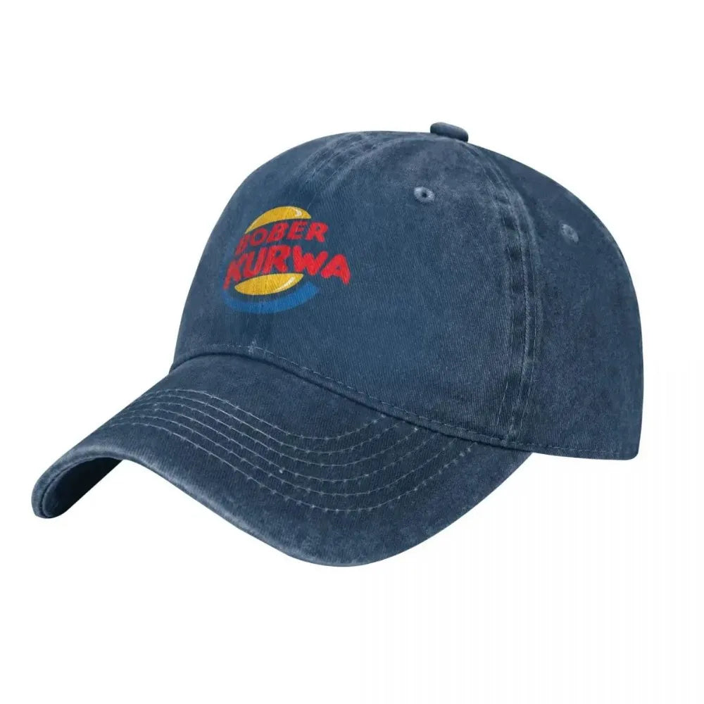 Bober Kurwa Meme Inspired Burger King Baseball Cap Distressed Denim Hats Vintage