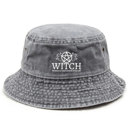 Witch Pentagram Washed Denim Bucket Hat Y2K Style