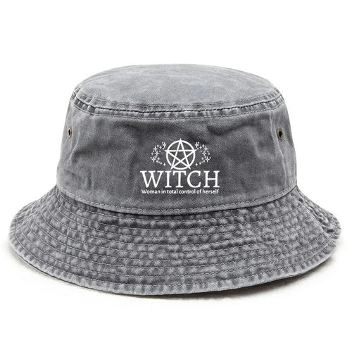 Witch Pentagram Washed Denim Bucket Hat Y2K Style