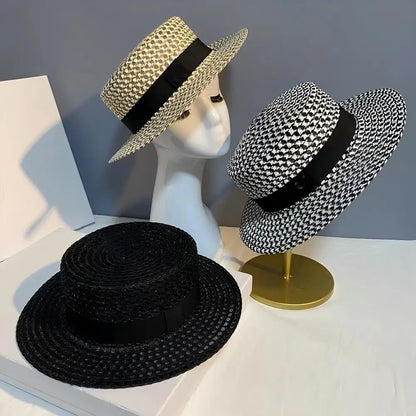 Women's British Houndstooth Top Hats Sun Hats