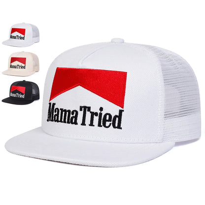 Unisex Mama Tried Embroidered Mesh Trucker Snapback Cap