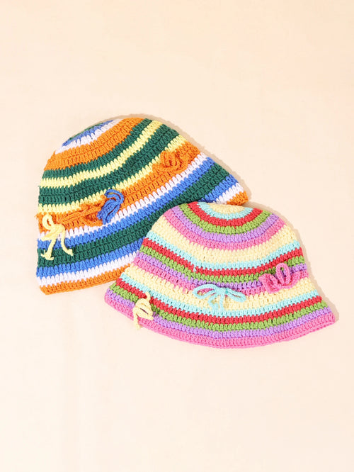 Vintage Striped Hand Woven Bohemian Bucket Hat
