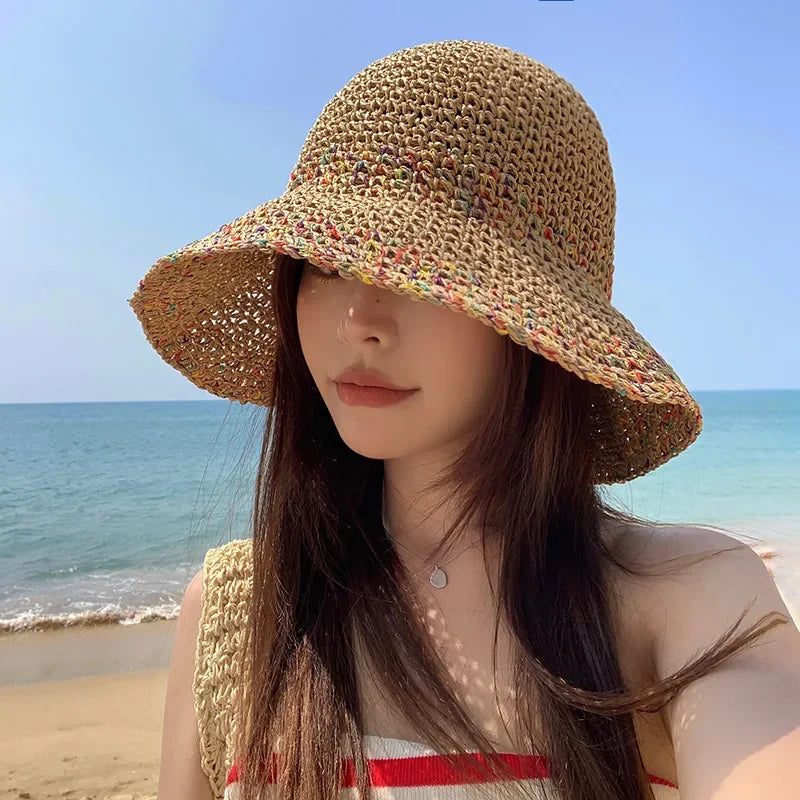 Wide Brim Straw Sunshade Bucket Hat