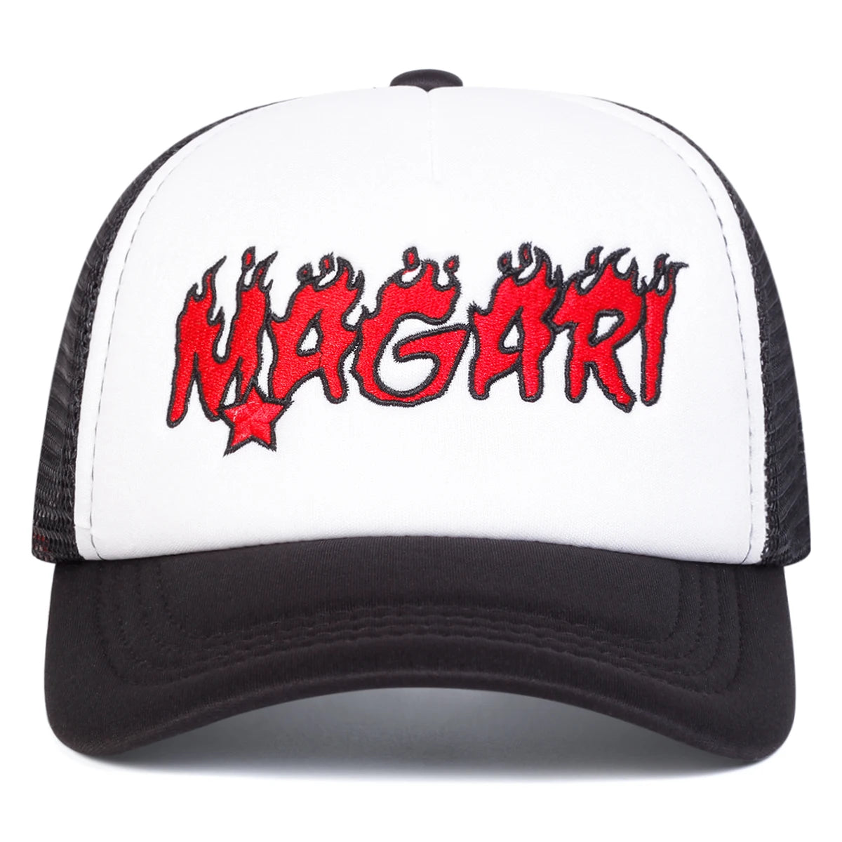 Unisex MAGARI Flame Embroidery Baseball Net Caps