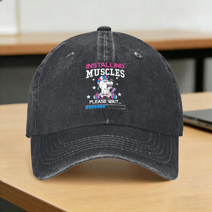 Installing Muscles Please Wait Washed Y2K Baseball Cap