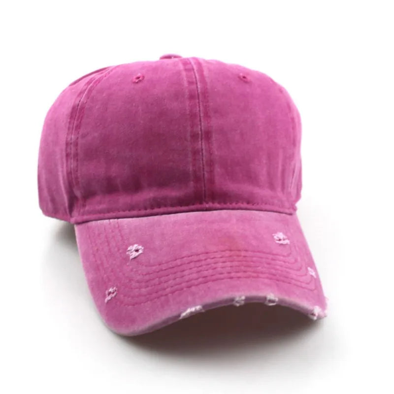 1pc Solid Distressed Perforated Mesh Washed Baseball Cap, Breathable Sun Protection Accessory For Spring And Summer, Adjustable