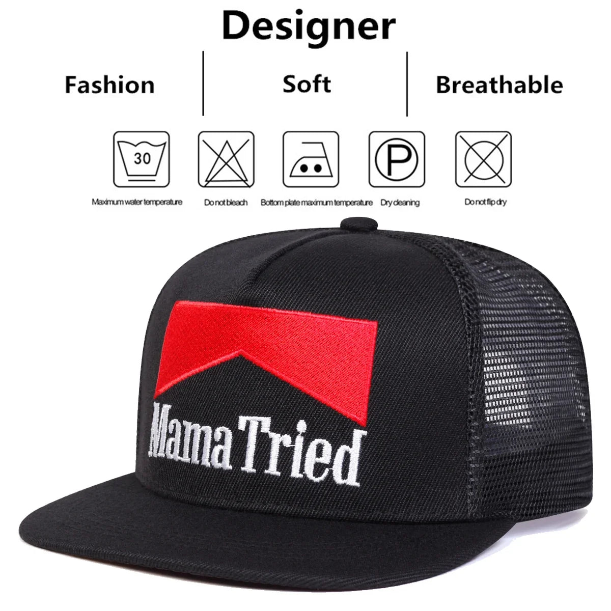 Unisex Mama Tried Embroidered Mesh Trucker Snapback Cap