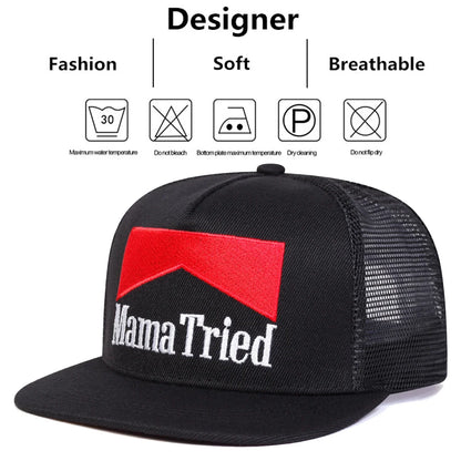 Unisex Mama Tried Embroidered Mesh Trucker Snapback Cap