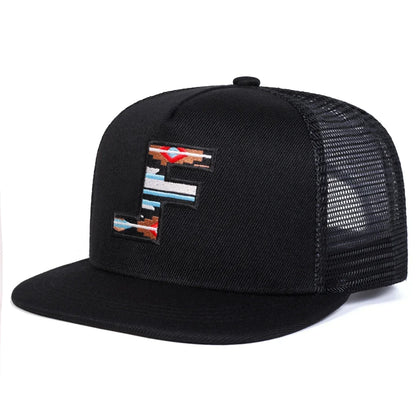 F Letter Embroidered Mesh Hip-Hop Snapback Cap