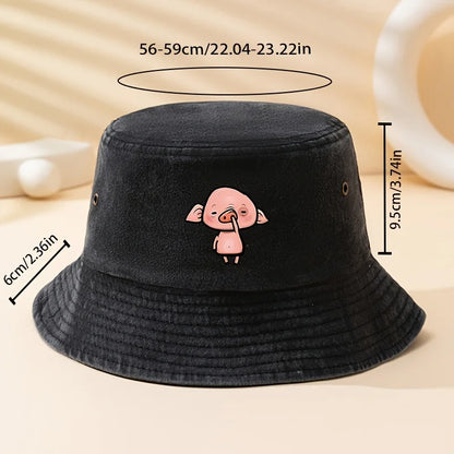 Pink Pig Print Bucket Hat