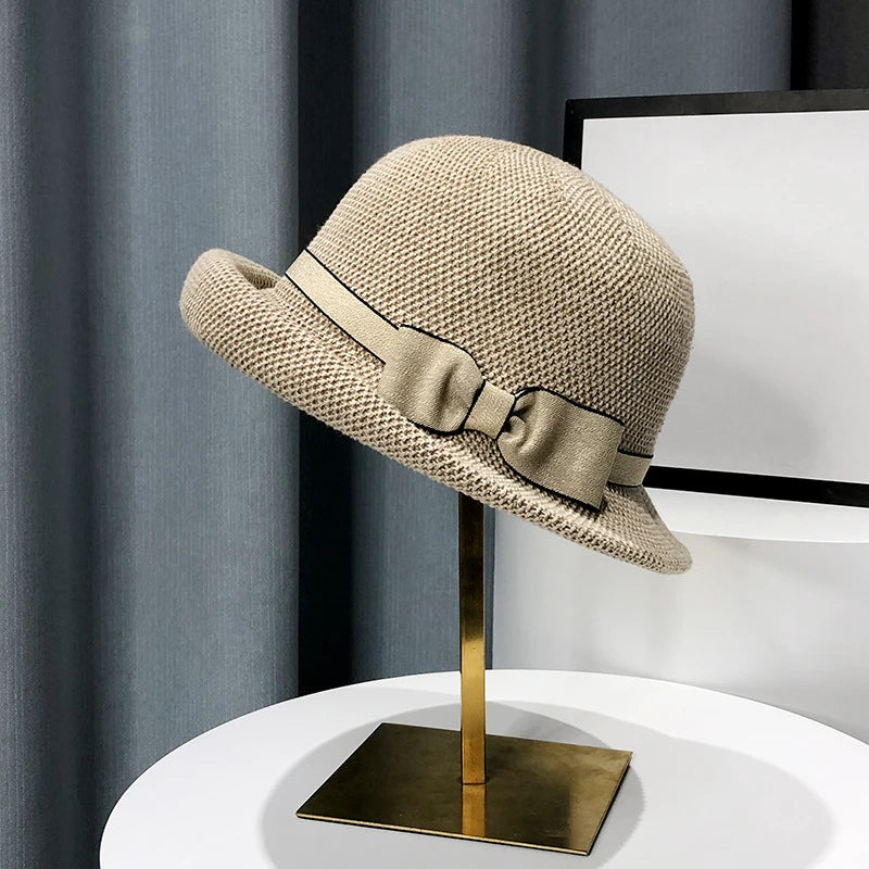 Bow Curling Hat Female Summer Bucket Hat